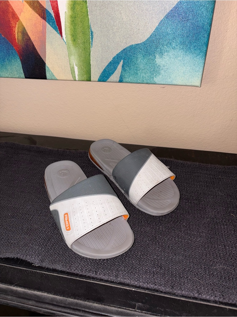 AND1 white & gray slides with orange accents casual lifestyle footwear size 8